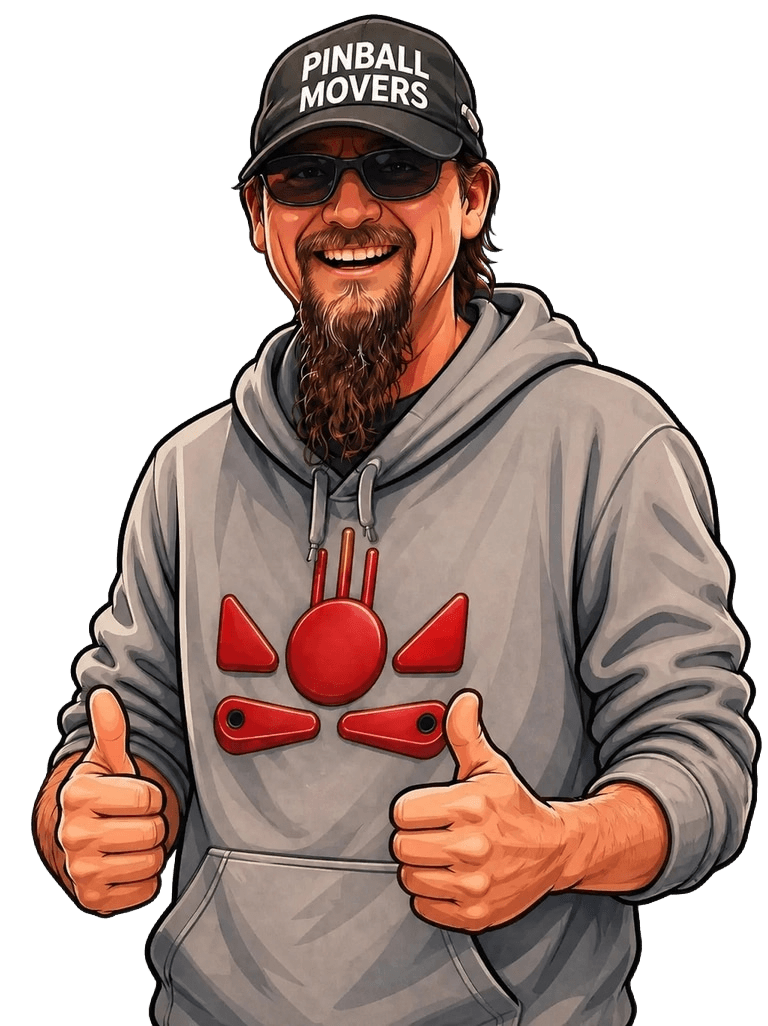 Cartoon portrait of Bill from Pinball Movers giving a thumbs up