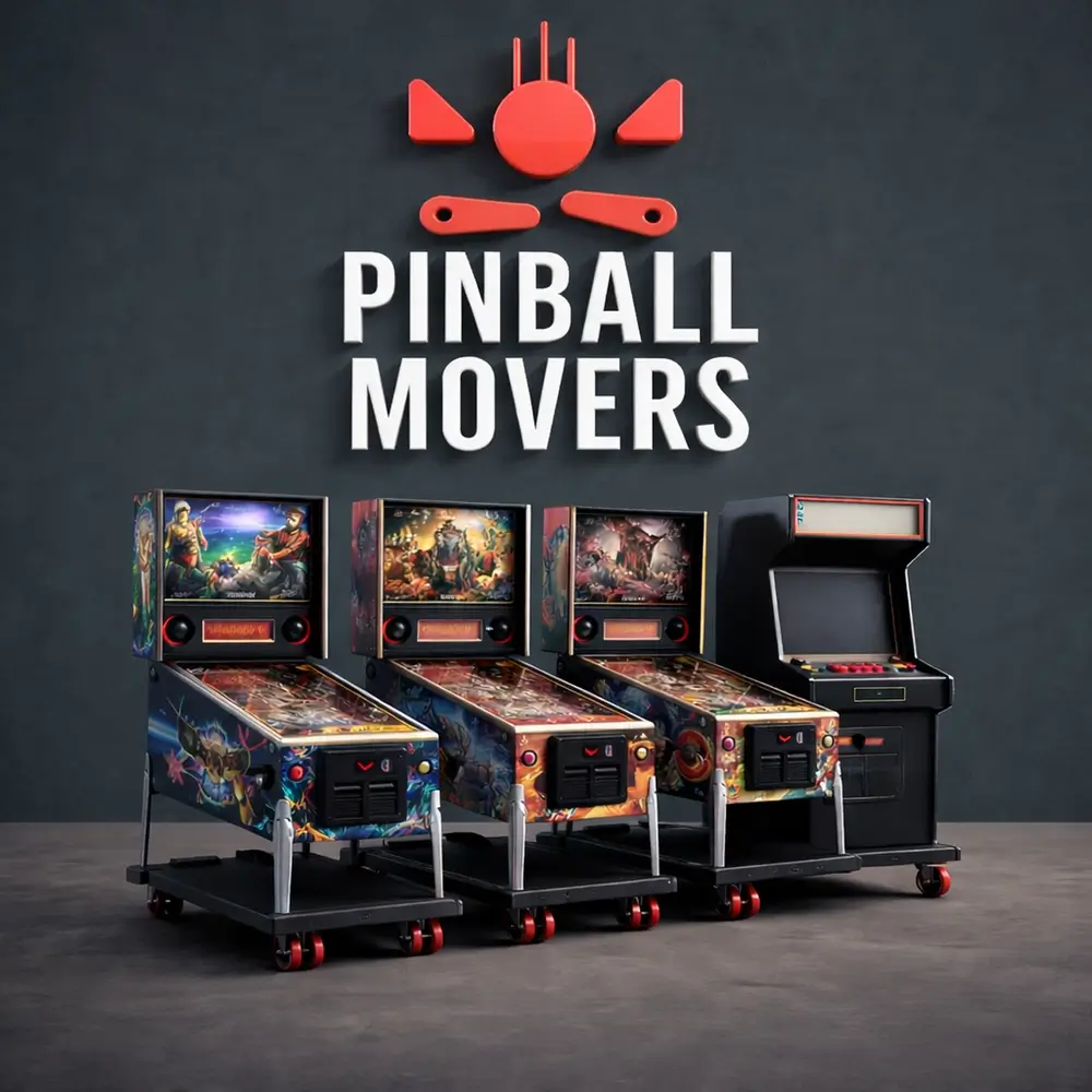 Multi-item pinball and arcade machine transport setup by Pinball Movers